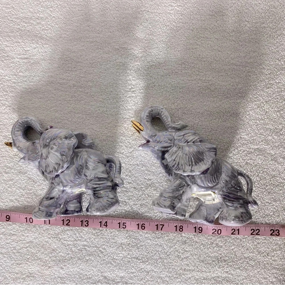 Vintage Marbled Purple Porcelain Elephants X2 - Picture 2 of 12